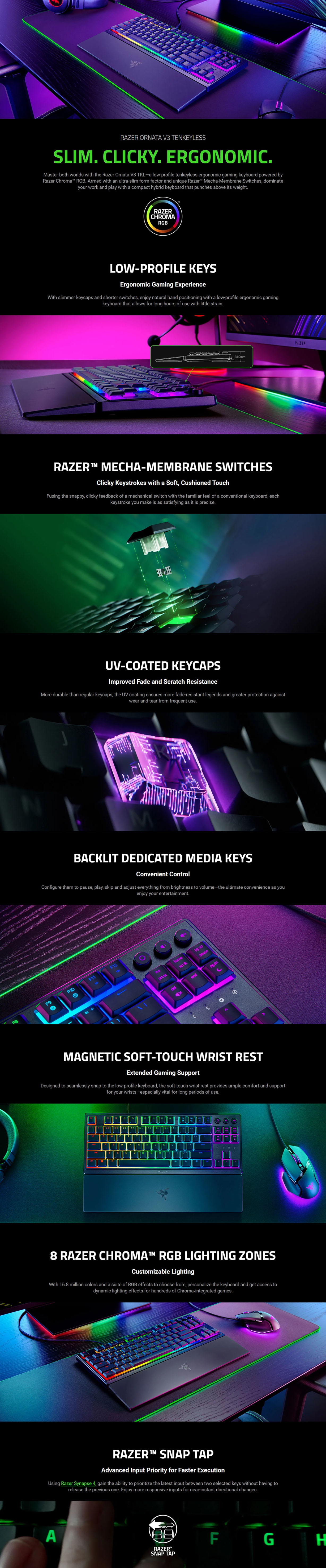 Razer Ornata V3 Tenkeyless Low-Profile Gaming Keyboard - Pikachu/Eevee Edition
