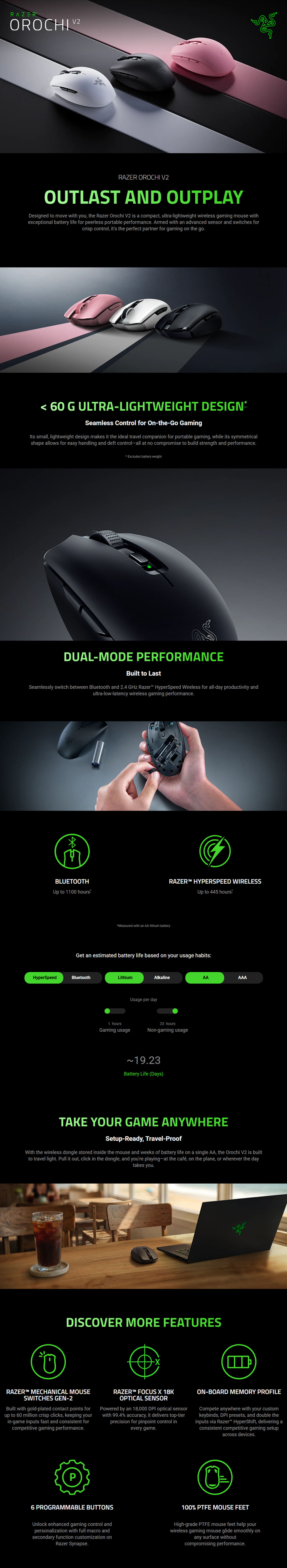 Razer Orochi V2 Wireless Optical Gaming Mouse - Black