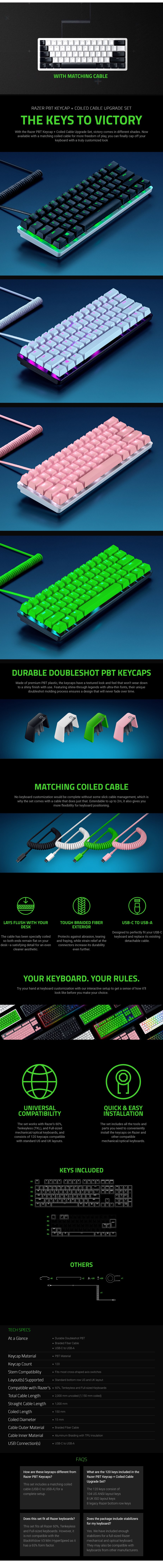 Razer PBT 120 Keycaps + Coiled USB Cable Upgrade Set - Mercury White - Desktop Overview 1