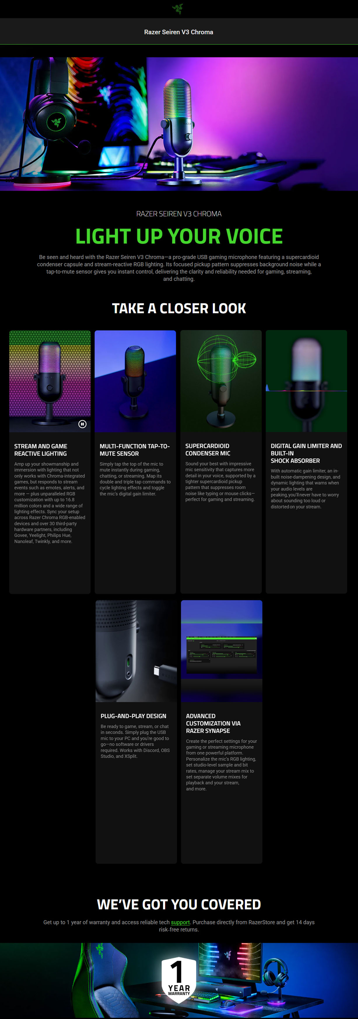 Razer Seiren V3 Chroma 32-Bit DSP Wired Supercardioid Condenser Microphone