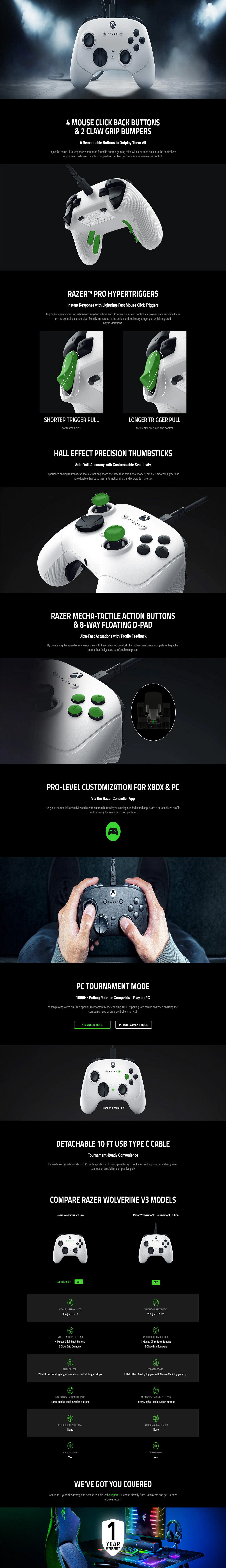 Razer Wolverine V3 Tournament Edition Wired Gaming Controller - White
