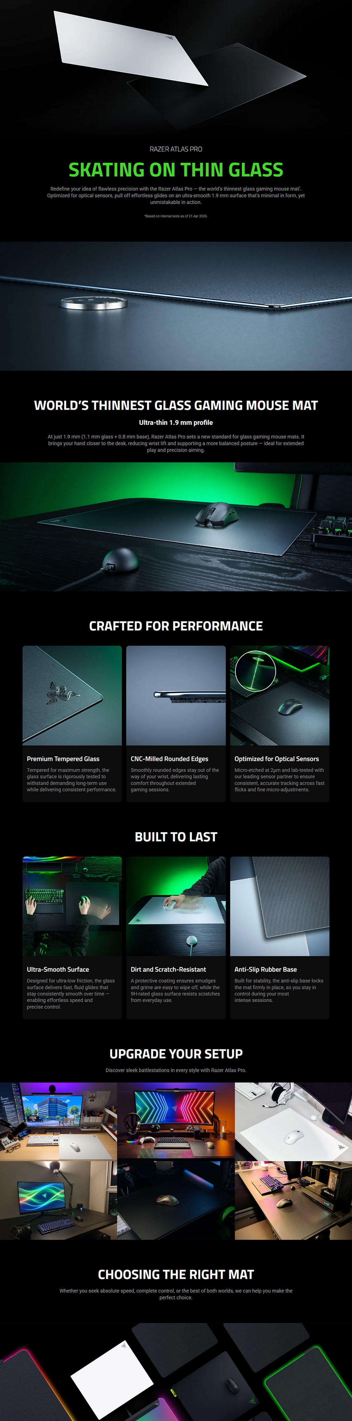 Razer?Atlas?Pro Premium 1.9mm Tempered Glass Gaming Mouse Mat - Black