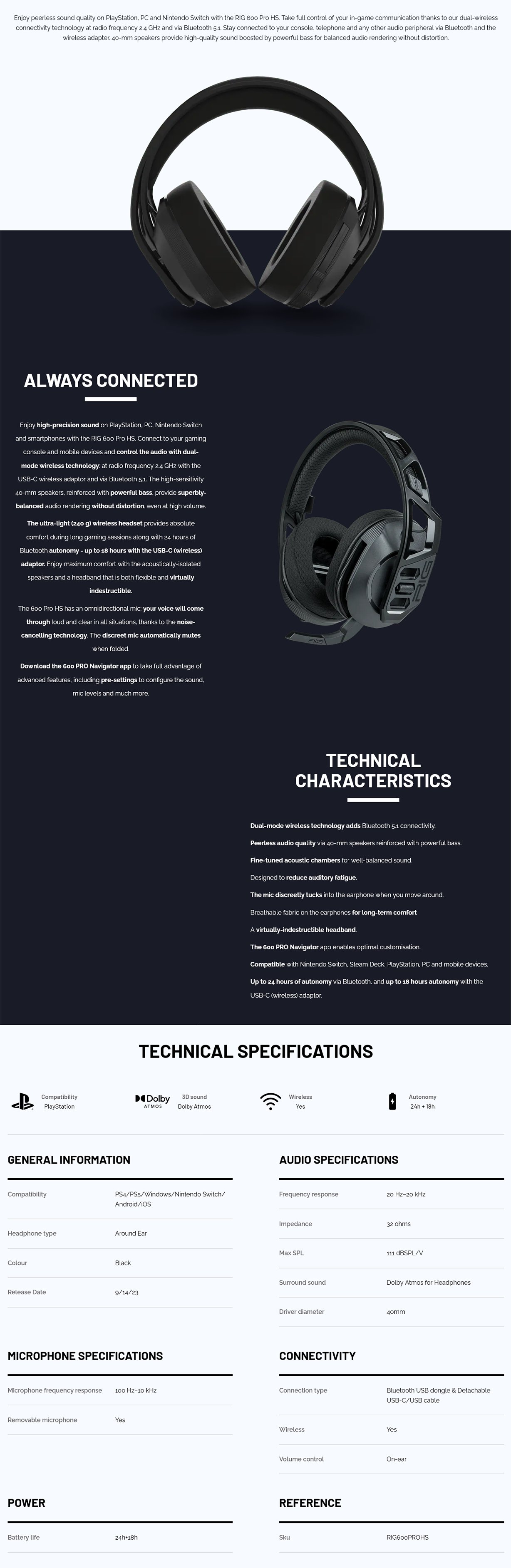 RIG 600 Pro HS Wireless Gaming Headset - Black