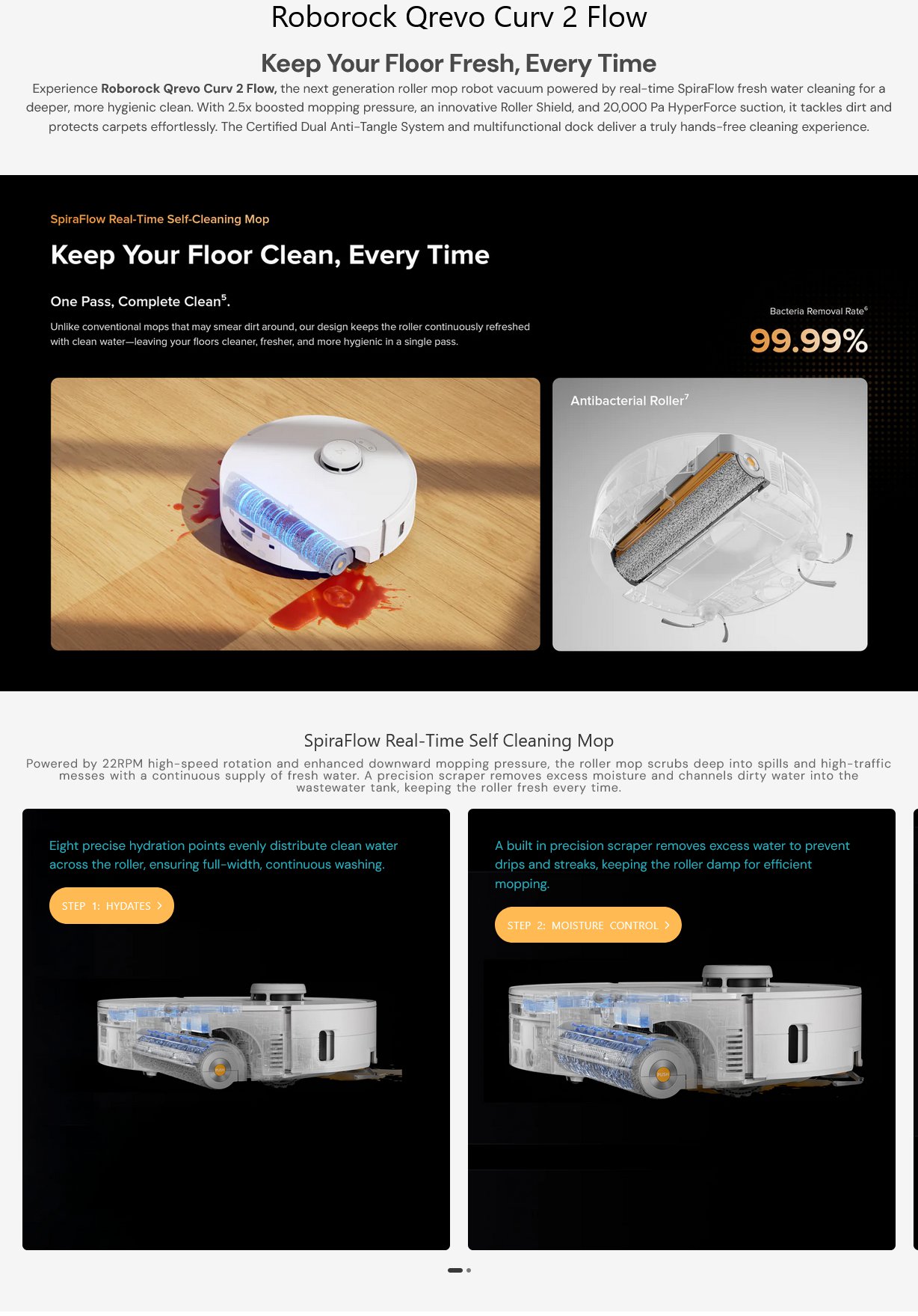 Roborock Qrevo Curv 2 Flow Vacuum Cleaner - White