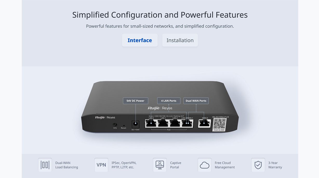 Ruijie RG-EG105G-P-V3 5-Port Gigabit PoE Cloud Managed Router