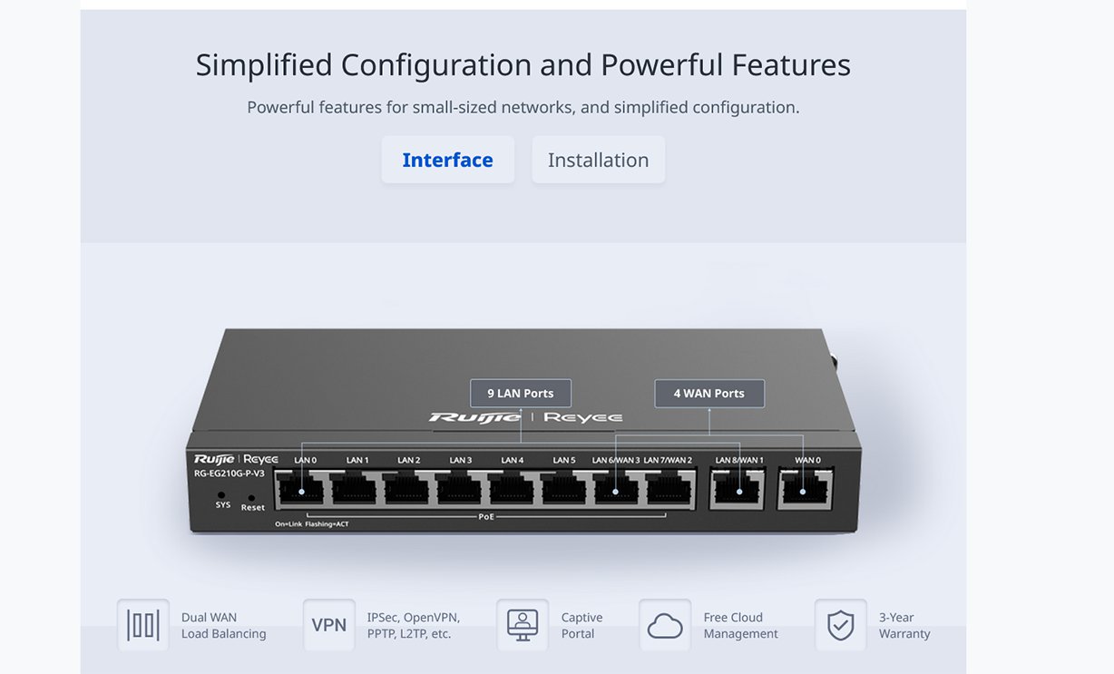 Ruijie RG-EG210G-P-V3 10-Port Gigabit PoE Cloud Managed Router