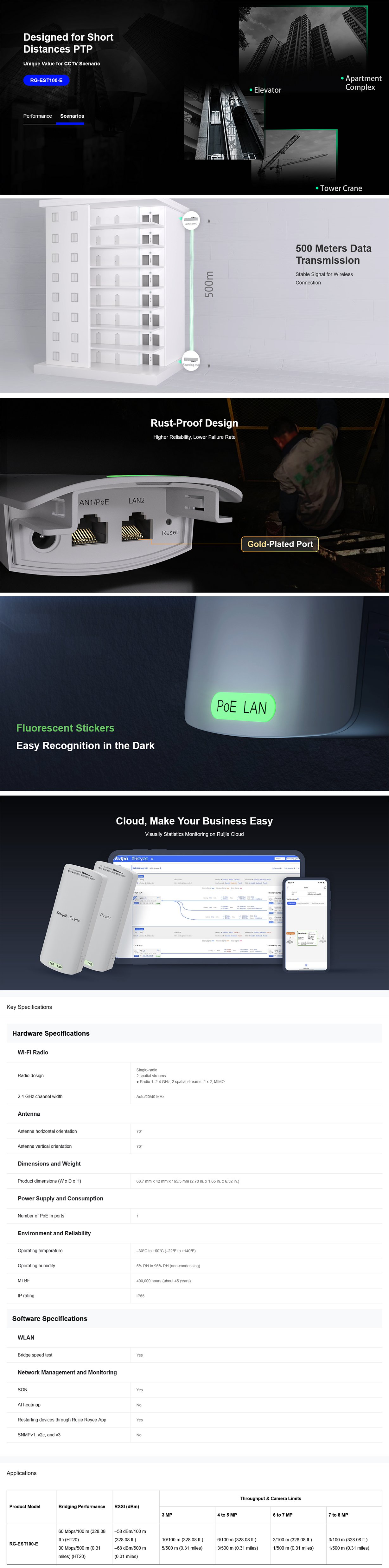 Ruijie RG-EST100-E 2.4GHz 300 Mbps Outdoor Wireless Bridge (2 Pack)