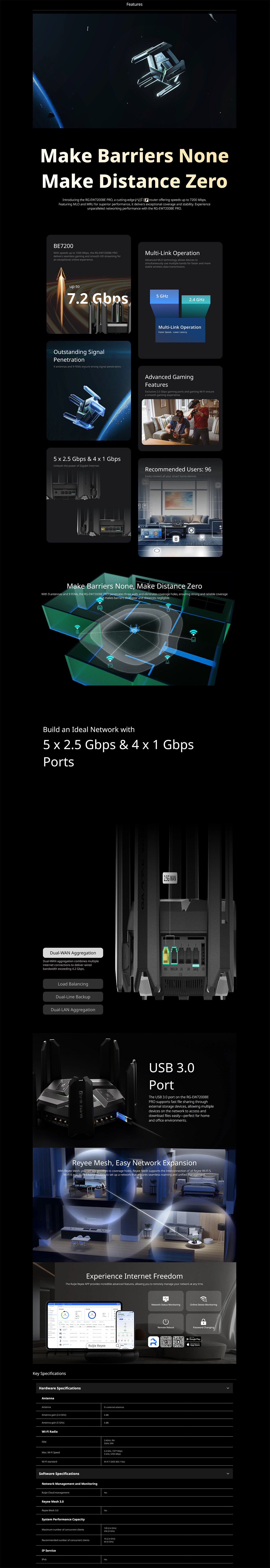 Ruijie RG-EW7200BEPRO 7200BE Dual-Band Wi-Fi 7 Mesh Router