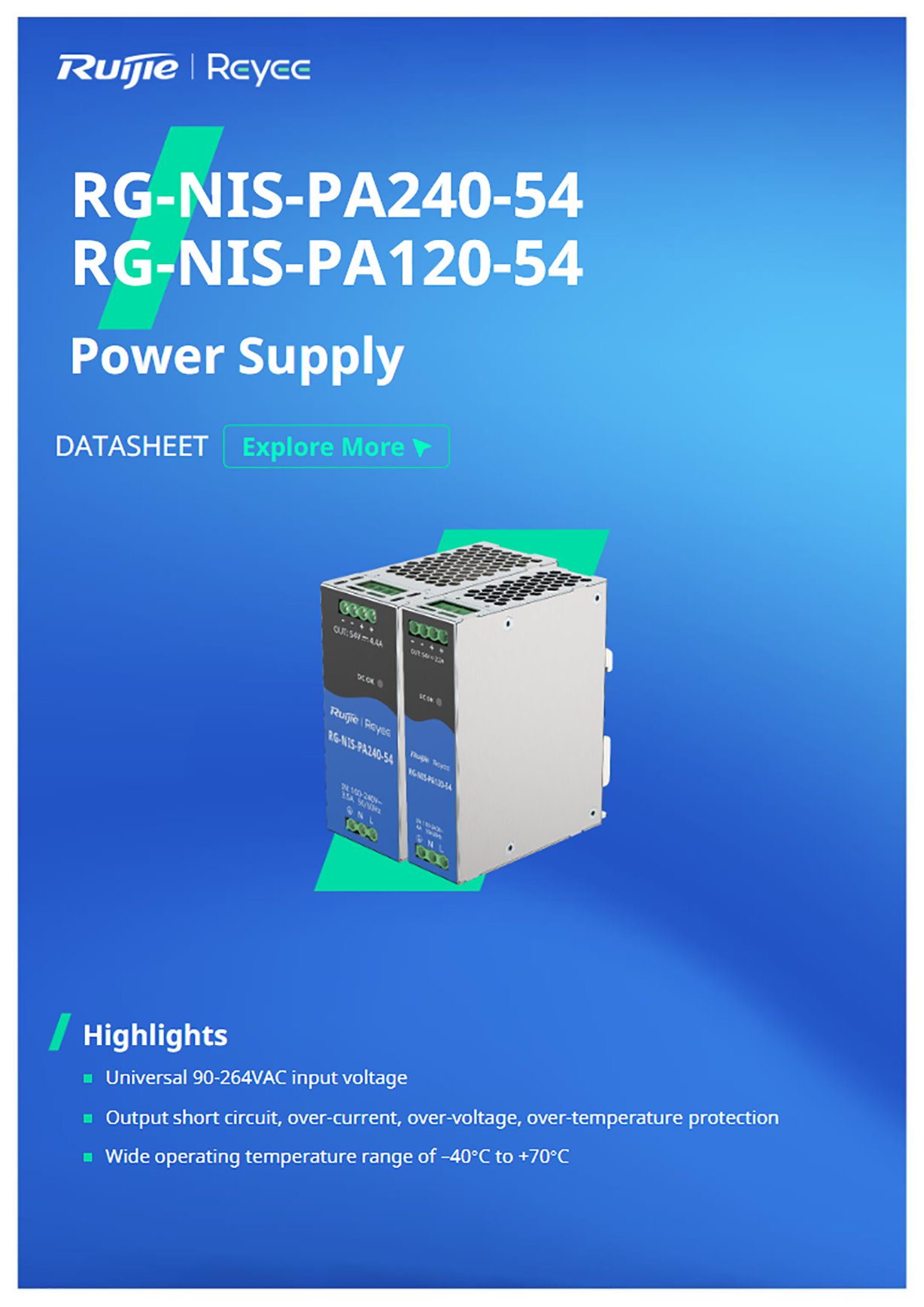 Ruijie RG-NIS-PA120-54 120W Industrial DIN-Rail Power Supply