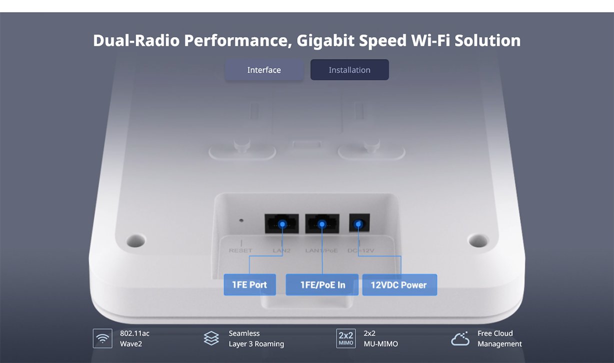 Ruijie RG-RAP2200-F AC1300 Ceiling Mount Dual-Band Wi-Fi 5 Access Point