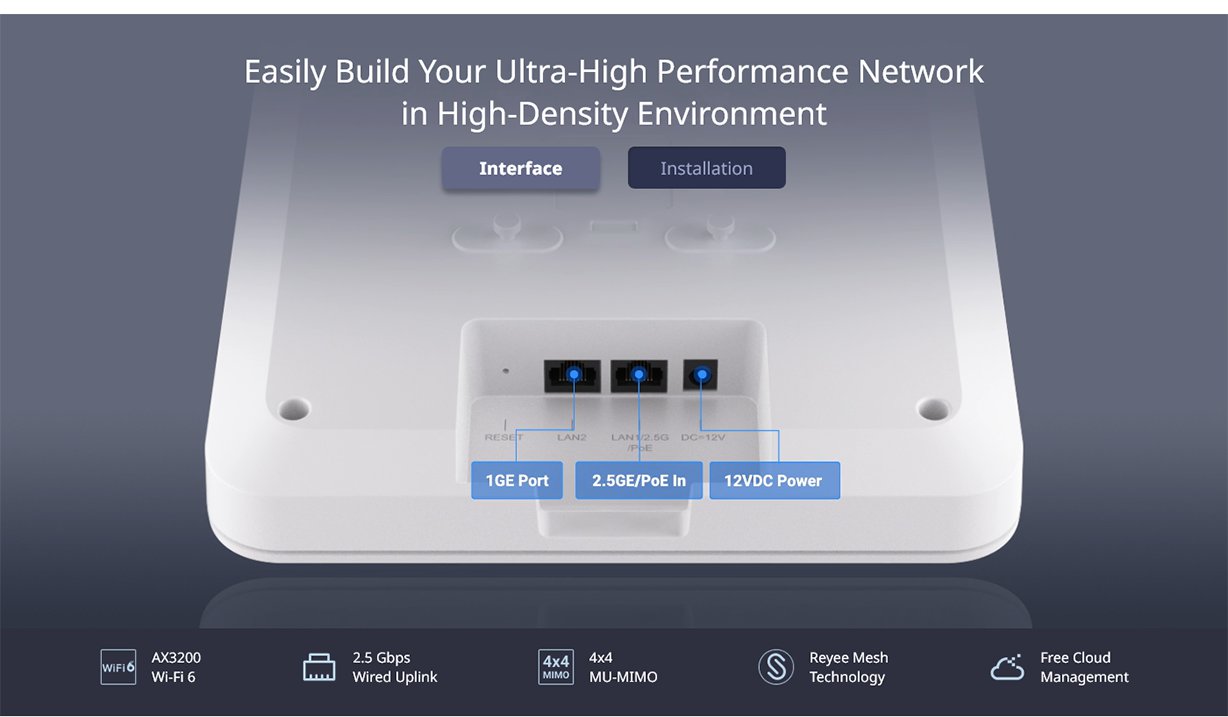 Ruijie RG-RAP2260-E AX3200 Ceiling Mount Dual-Band Wi-Fi 6 Access Point
