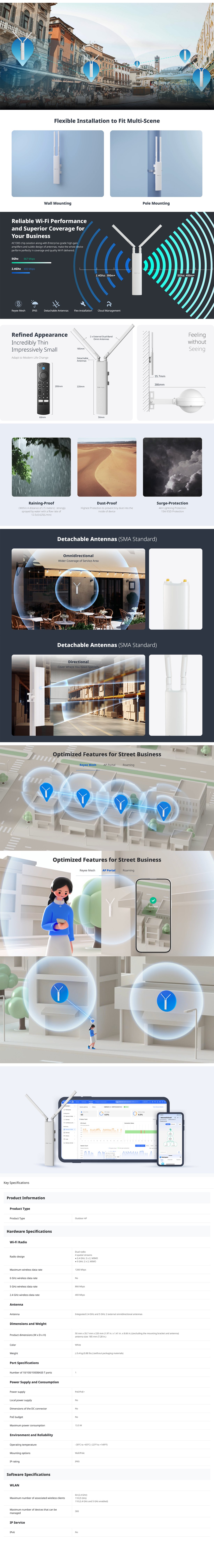 Ruijie RG-RAP52-OD AC1300 Outdoor Dual-Band Wi-Fi 5 Access Point