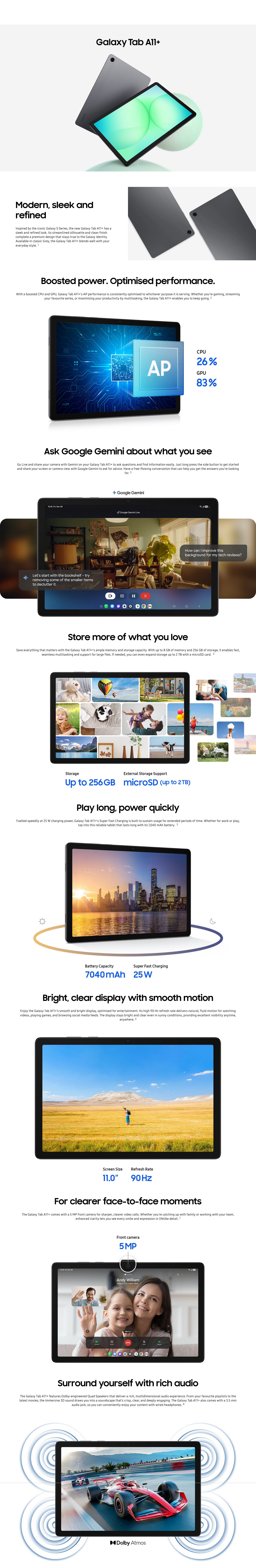 Samsung Galaxy Tab A11+ Tablet 128GB Wifi - Grey