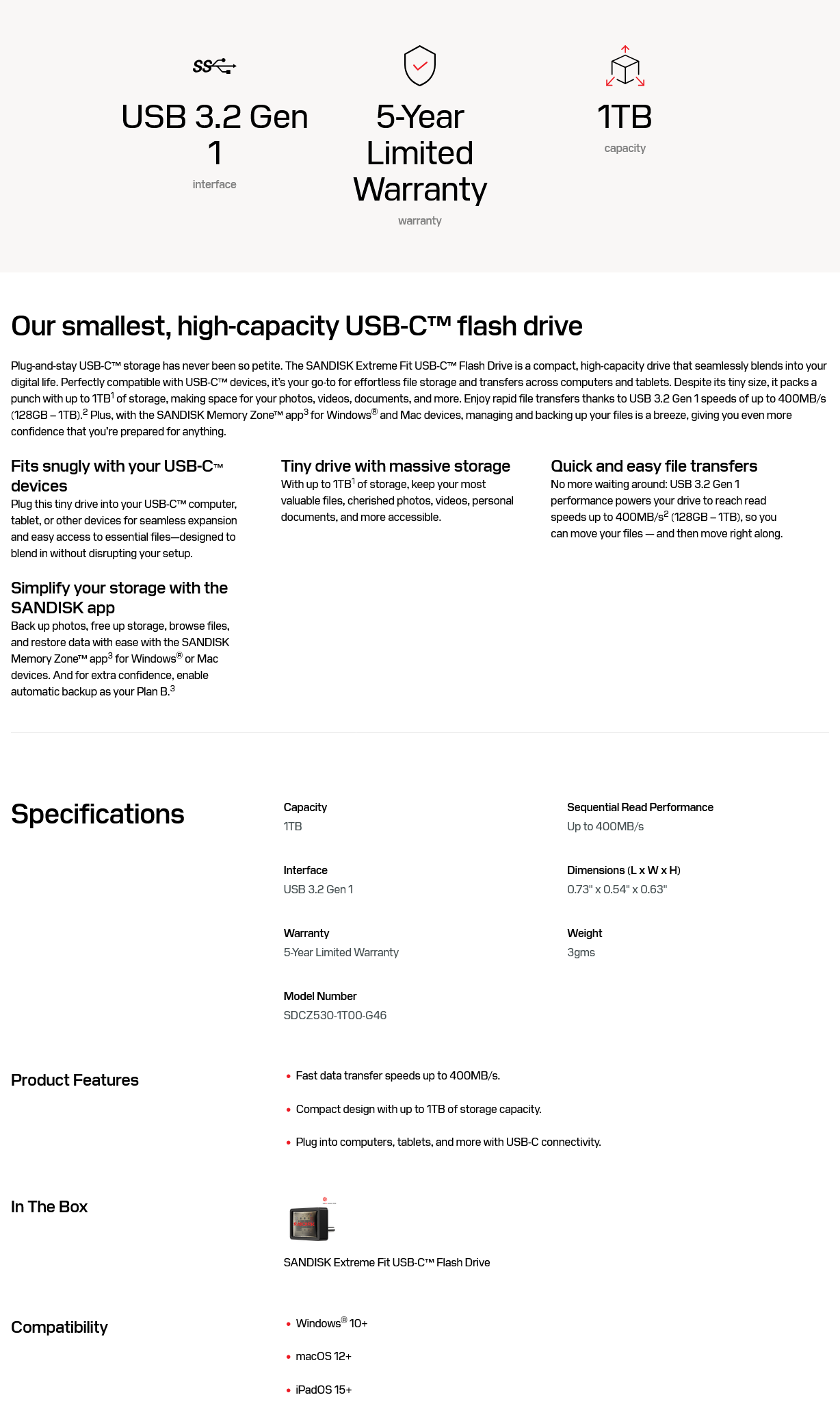 SanDisk 1TB Extreme Fit USB-C Flash Drive - 400MB/s