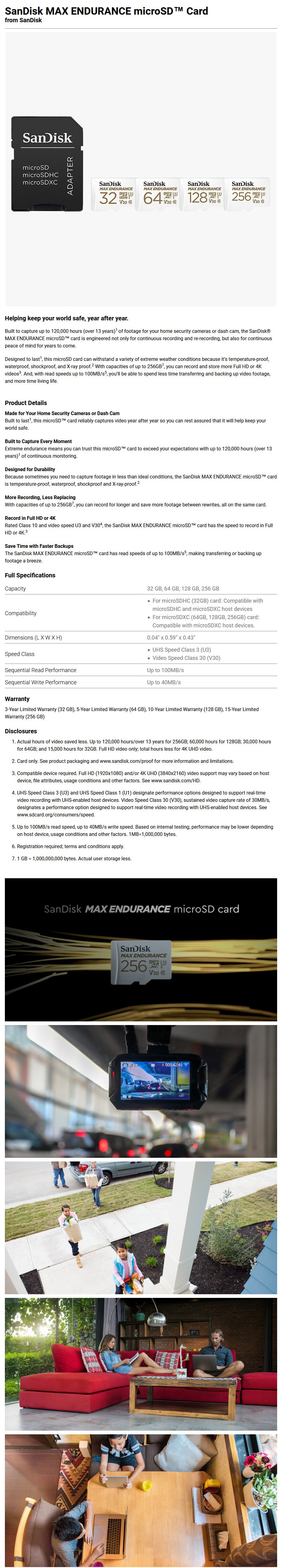 SanDisk 256GB Max Endurance MicroSXHC U3 Memory Card with SD Adapter - 100MB/s - Desktop Overview 1