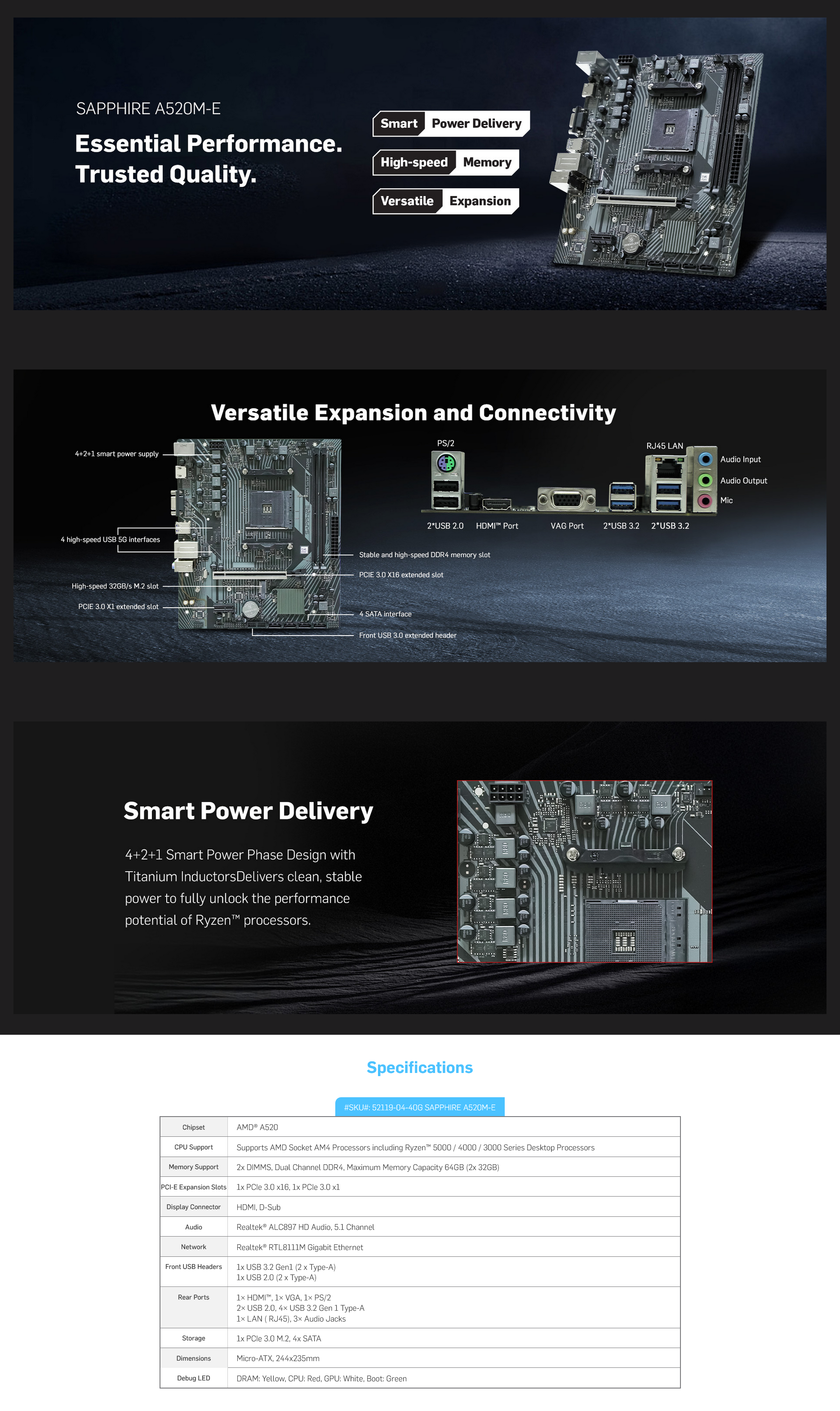 Sapphire A520M-E AM4 Micro-ATX Motherboard