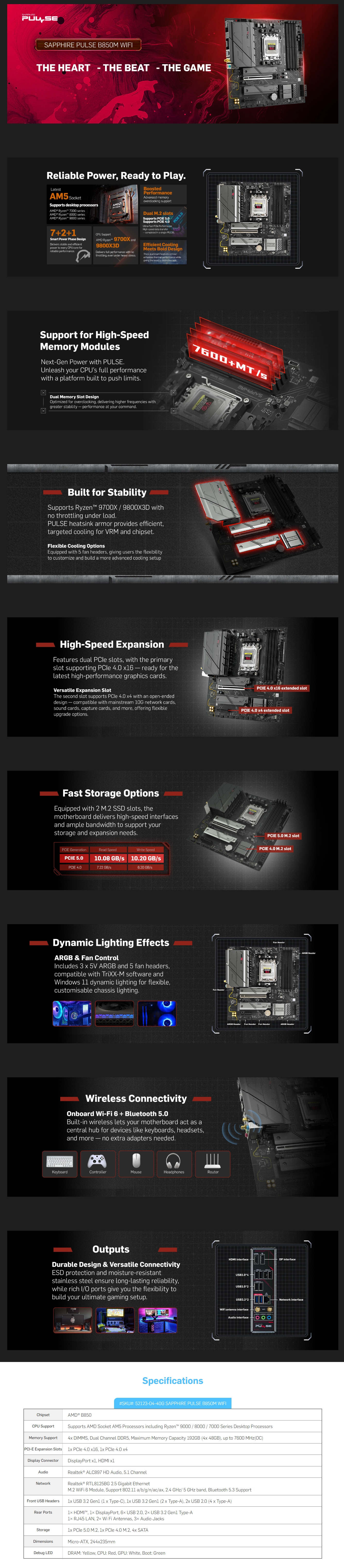 Sapphire PULSE B850M WIFI AM5 Micro-ATX Motherboard