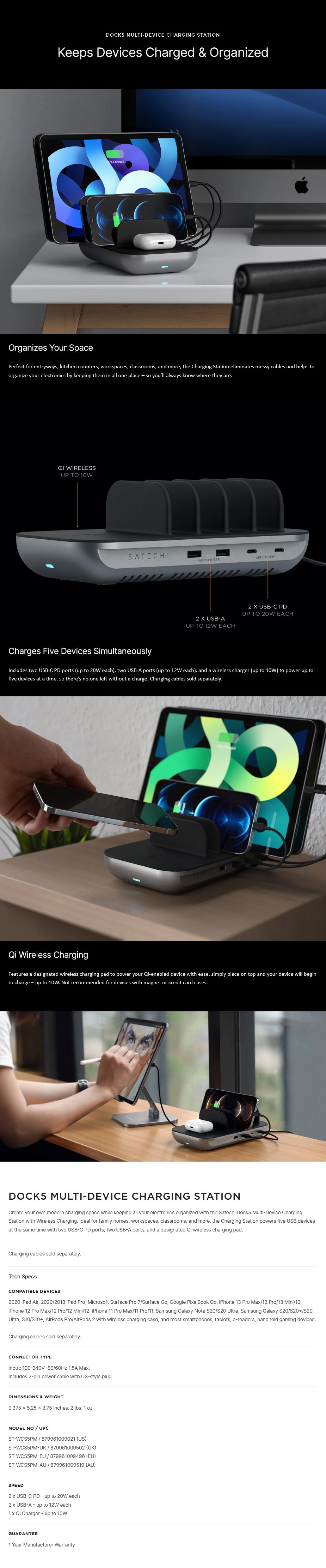 Satechi Dock5 Multi-Device Charging Station with Wireless Charging - Desktop Overview 1