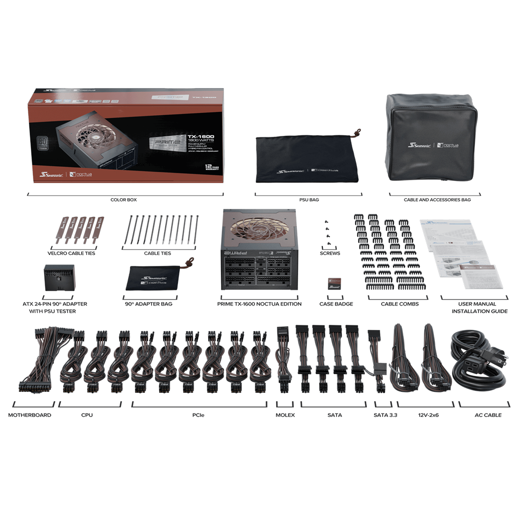 Seasonic Prime TX-1600 Noctua Edition, Ultra-Quiet Fully Modular 1600W 80 Plus