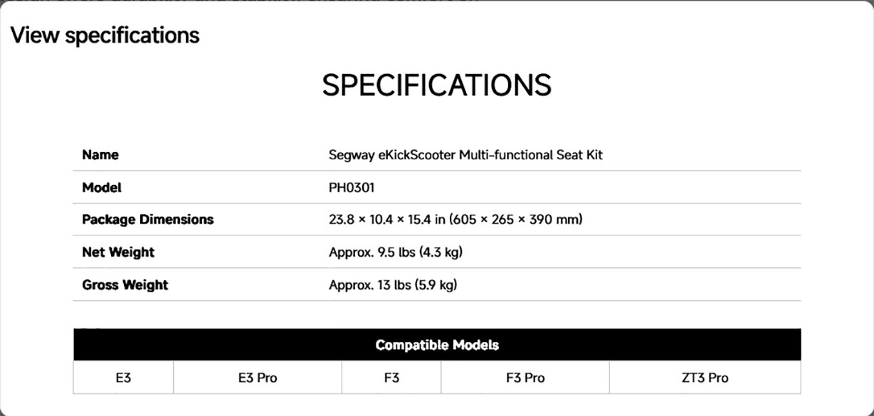 Segway-Ninebot Kickscooter Multi-functional Seat