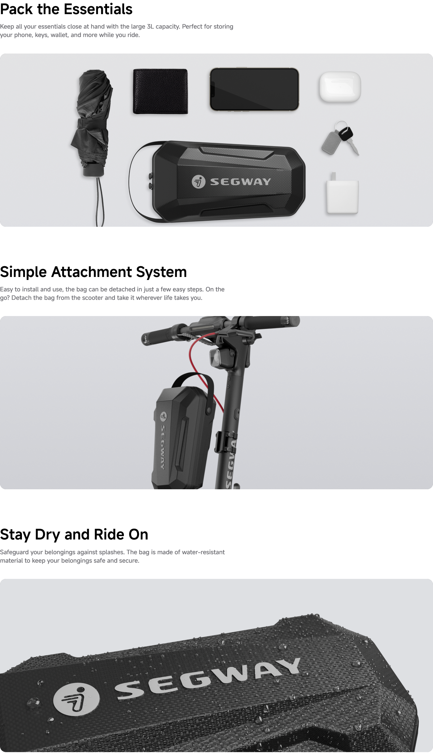 Segway-Ninebot Kickscooter Quick-Release Front Handlebar Storage Bag