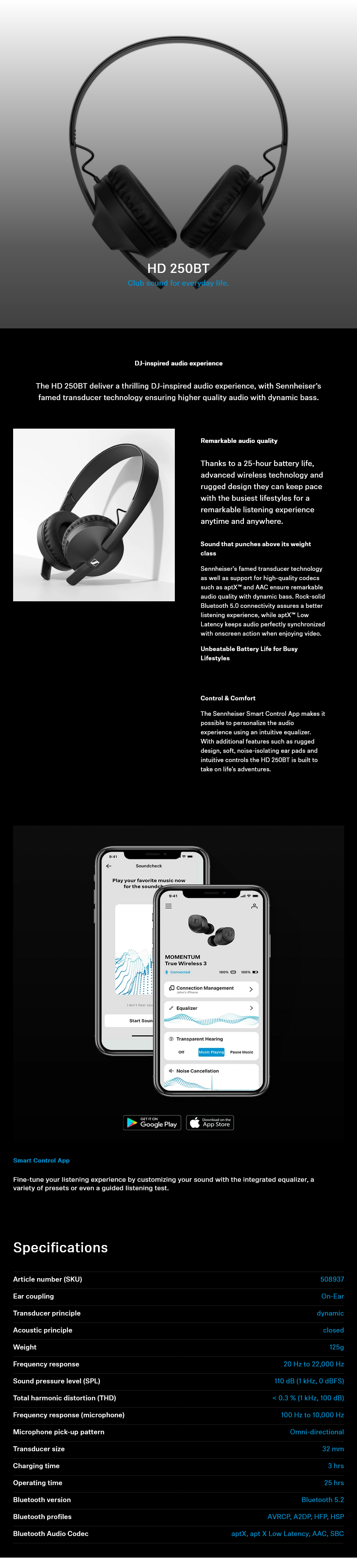 Sennheiser HD 250BT On Ear Wireless Bluetooth Headphones - 508937 | Mwave