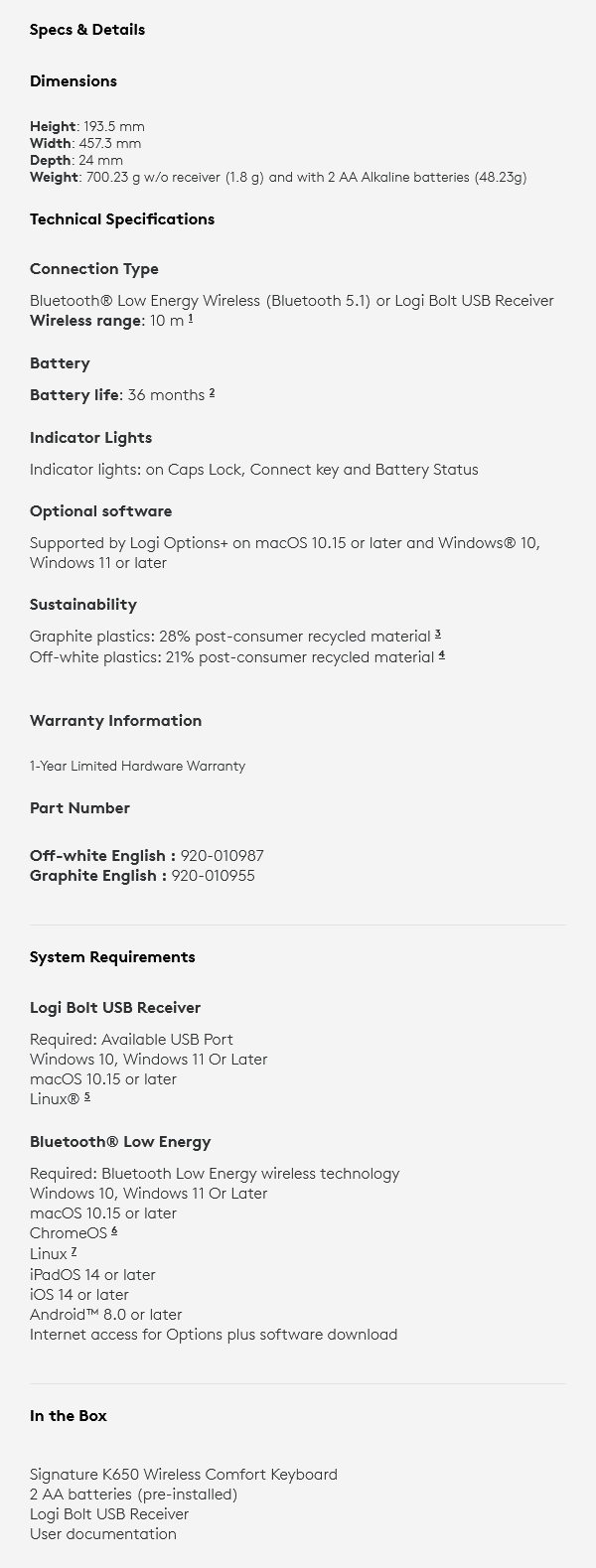 Signature K650 Wireless Comfort Keyboard - Graphite - Overview 1