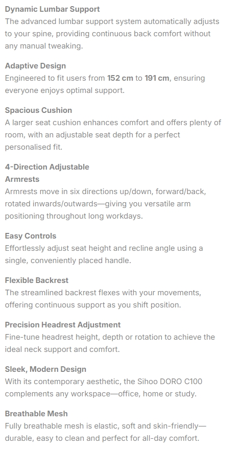 Sihoo A3 Doro C100 Ergonomic Office Chair - Black