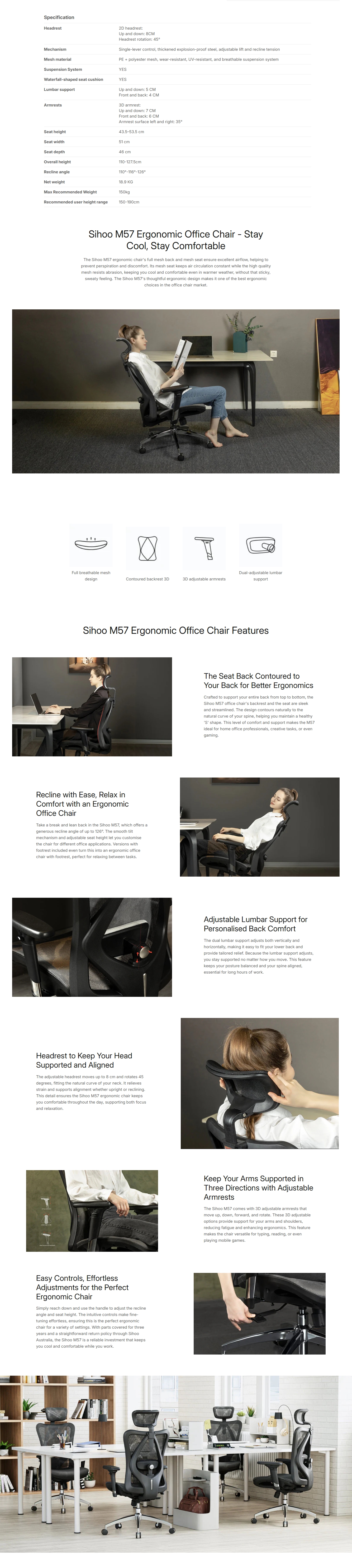 Sihoo M57 Ergonomic Office Chair - Grey Frame