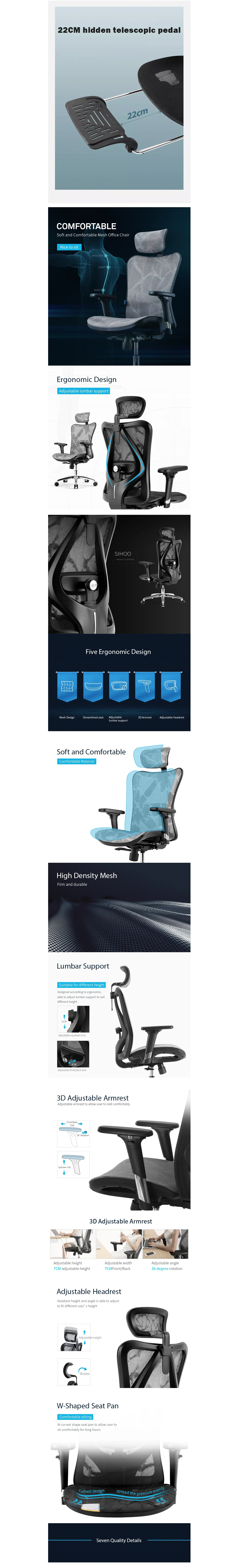 Sihoo M57 Ergonomic Office Chair with Footrest - Grey Mesh