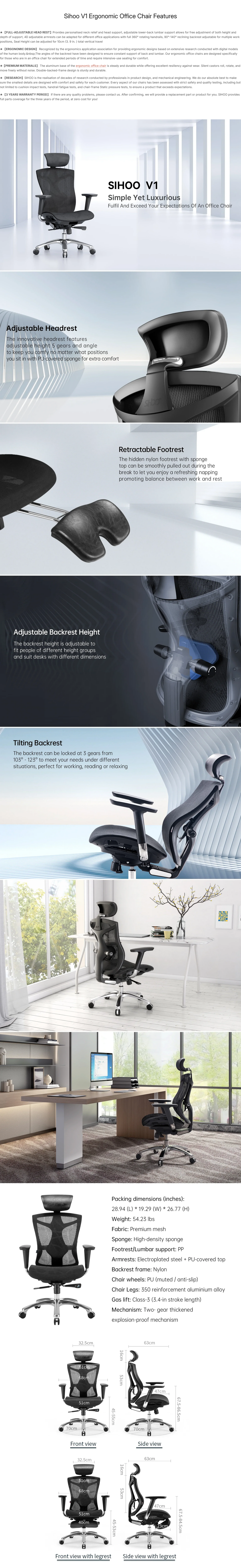 Sihoo V1 Ergonomic Office Chair - Black