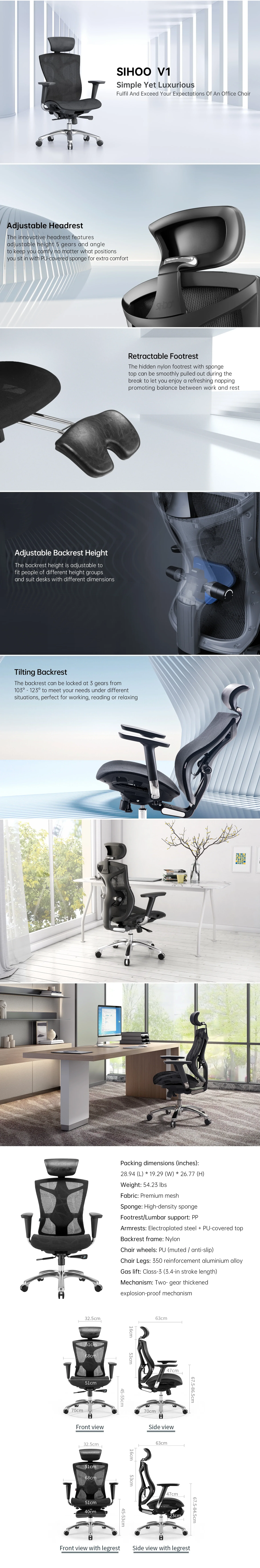 Sihoo V1 Ergonomic Office Chair - Grey