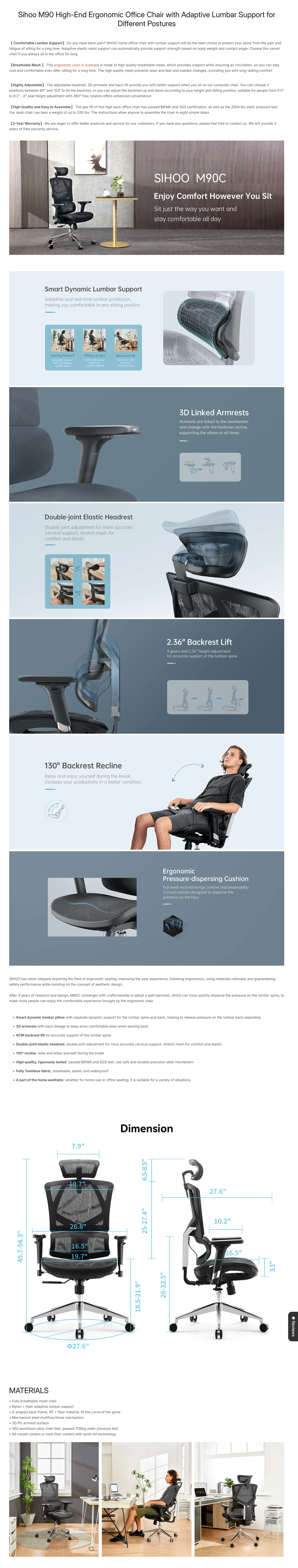 Sihoo Vito M90 Ergonomic Office Chair - Grey