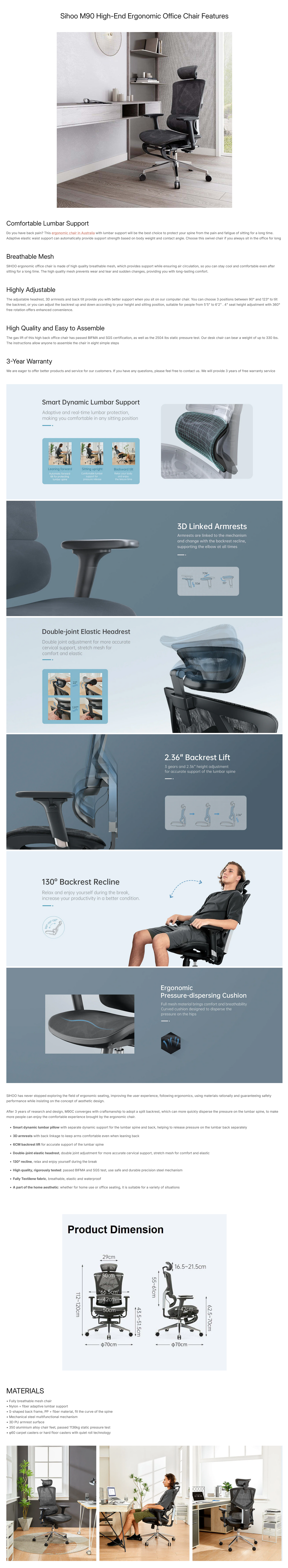 Sihoo Vito M90 Ergonomic Office Chair with Footrest - Grey