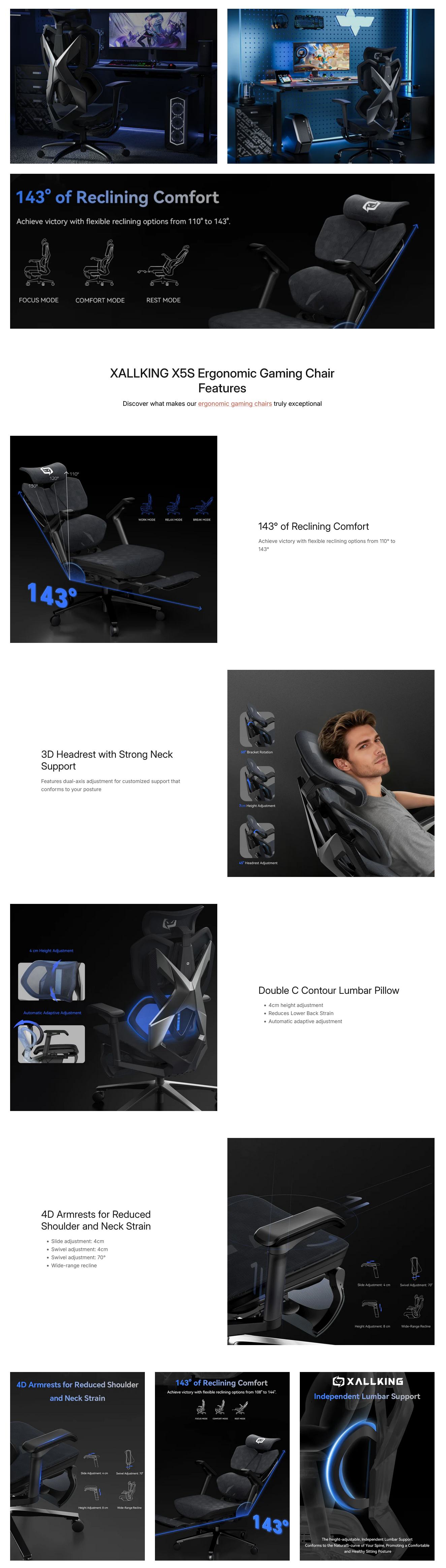 Sihoo Xallking X5S Ergonomic Gaming Chair - Gray Knight