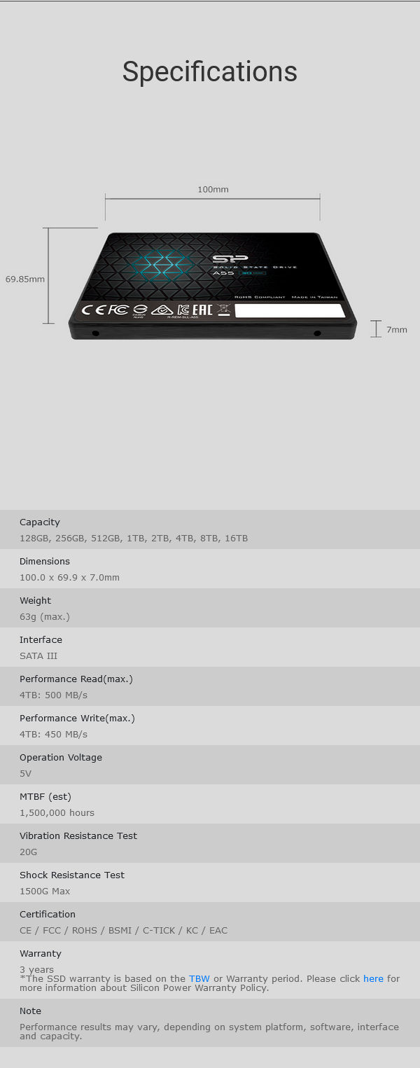 Silicon Power Ace A55 SSD 3D NAND With SLC Cache SATA III 2.5" Internal