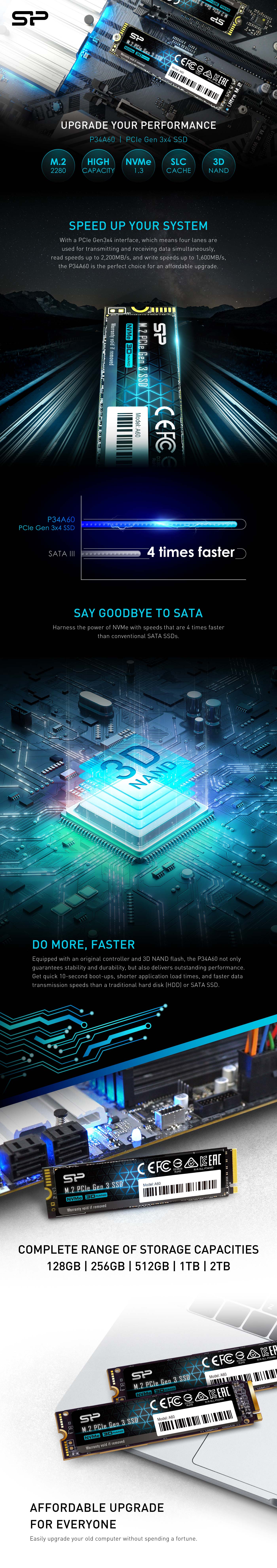 Silicon Power P34A60 1TB PCIe 3.0 NVMe M.2 SSD