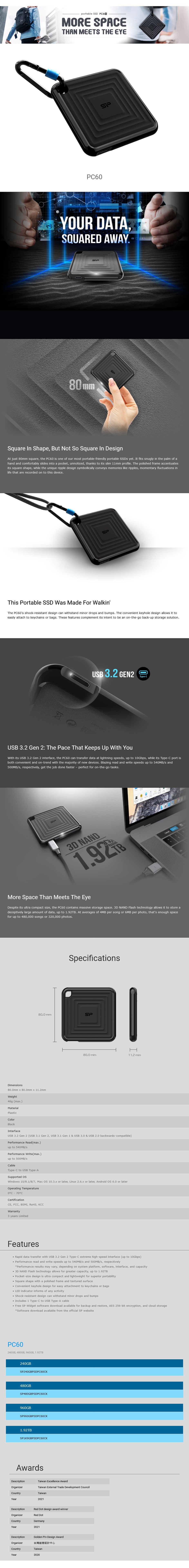 Silicon Power PC60 240GB USB-C 3.2 Gen 2 Portable SSD - Overview 1