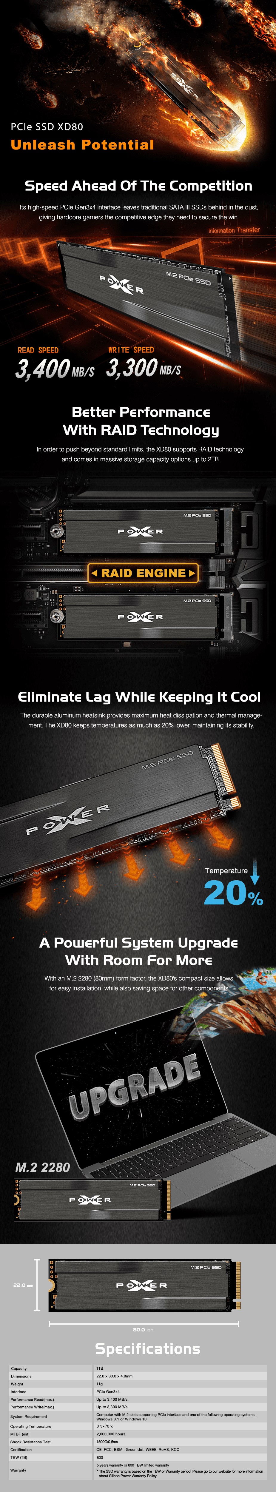 Silicon Power XD80 1TB M.2 NVMe PCIe Gen 3 SSD - SP001TBP34XD8005 ...