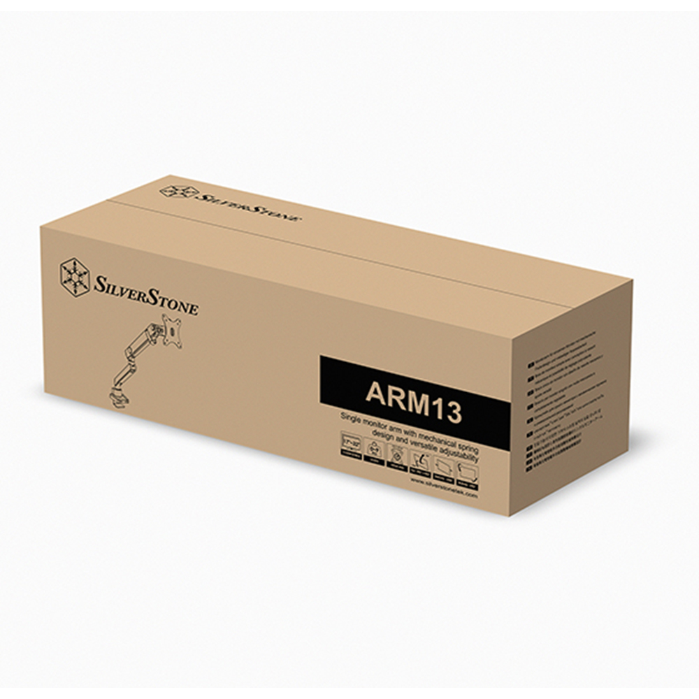 Silverstone ARM14B Braccio Monitor Singolo A Molla Gas | Per Schermi Fino A 49" E 20kg | Montaggio A Morsetto O Occhiello | Gestione Cavi Integrata
