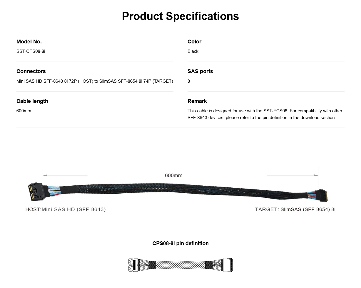 SilverStone CPS08-8i Mini SAS HD to SlimSAS 8i Internal Cable