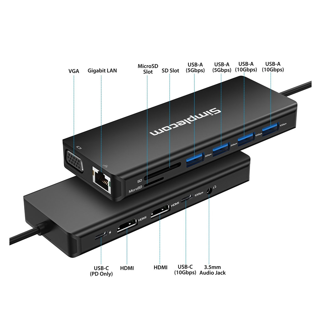 Simplecom CHN613 USB-C 3.2 Gen 2 13-in-1 Multiport Docking Station ...