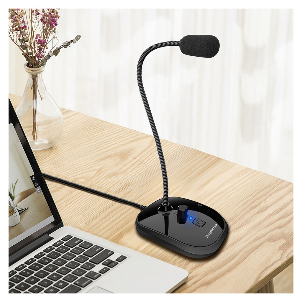 Simple Microphone For Computer Simplecom UM360 Plug & Play USB Desktop Microphone with Headphone Jack ...