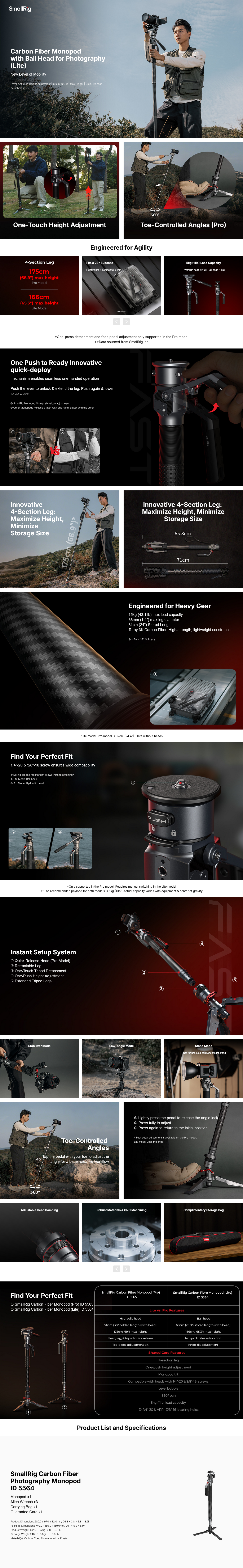 SmallRig Carbon Fiber Photography Monopod