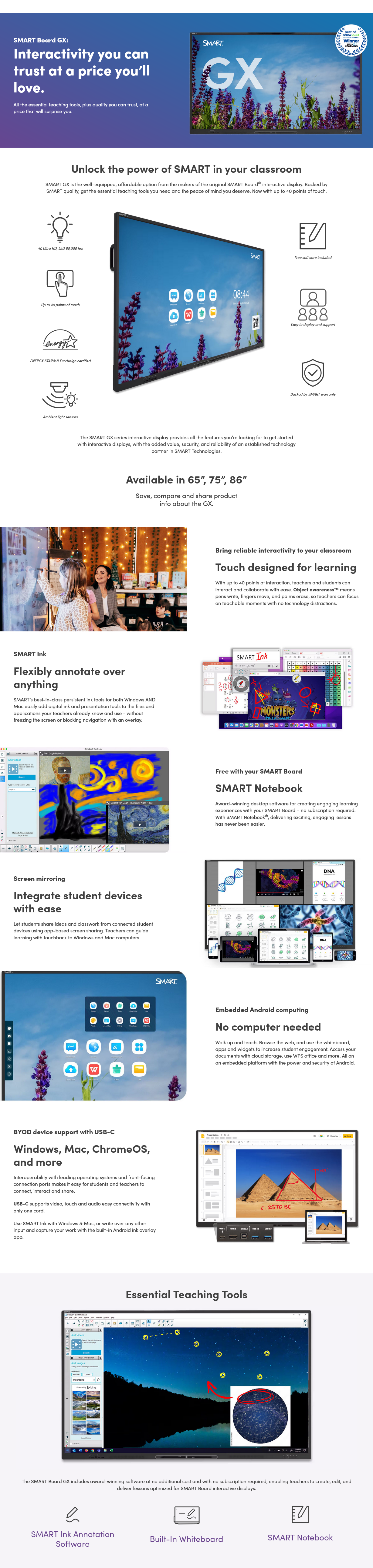 SMART Board GX V3 Series 86" 4K UHD Interactive Display - Android ...