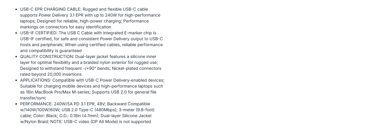 StarTech 3m USB-C to USB-C Male to Male Charging Cable