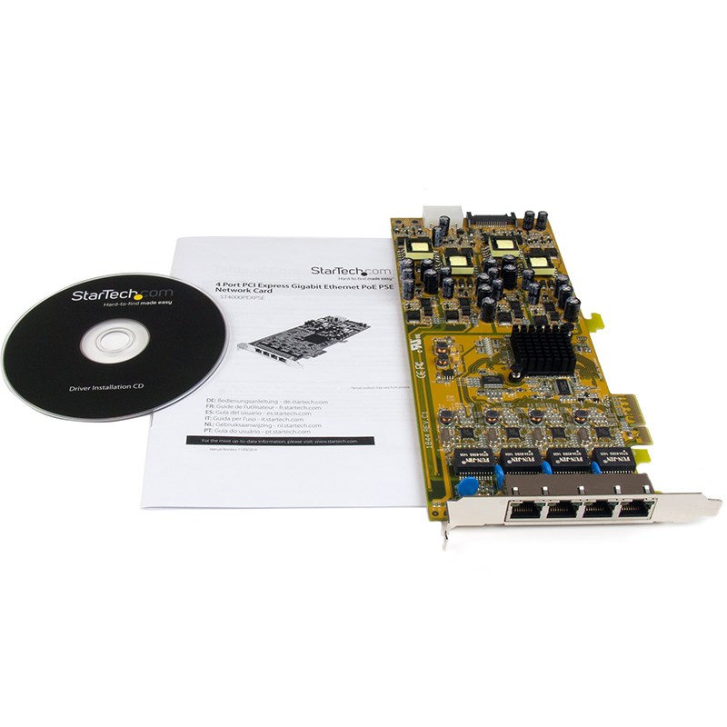 StarTech 4 Port Gigabit PoE PCIe Network Card PSE PCI Express NIC ST4000PEXPSE Mwave