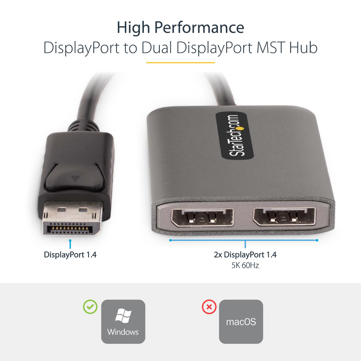 Startech Splitter StarTech Dual-Monitor 5K 60Hz DisplayPort 1.4 Splitter - MST14DP122DP ...