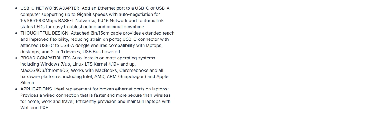 StarTech USB-C to Gigabit Ethernet Adapter with USB-A Dongle