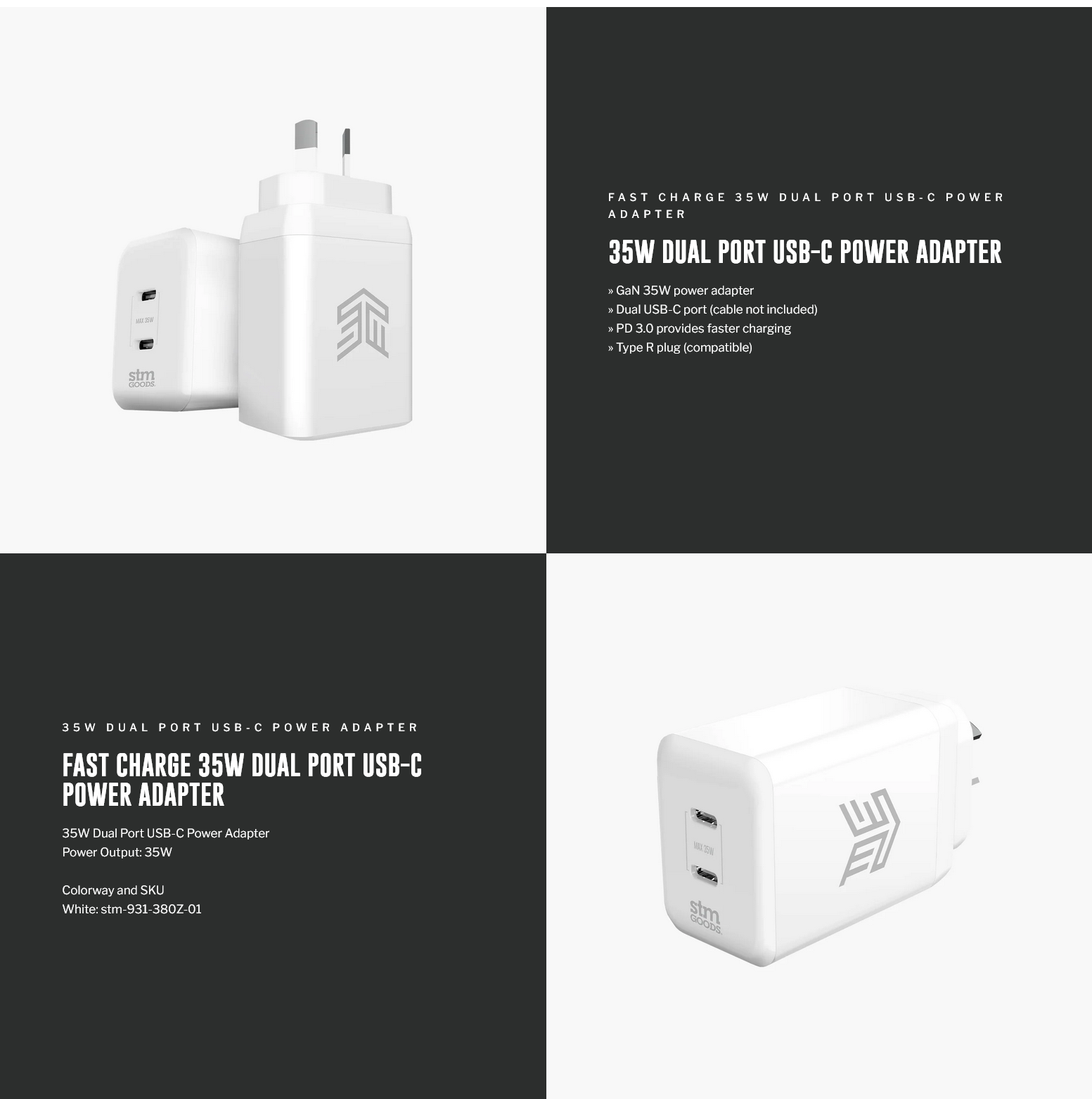 STM 35W Power Adapter with 2 USB-C Ports - White